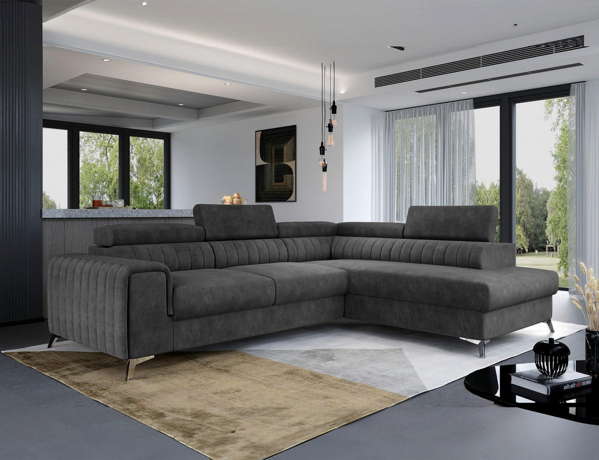 ECKSOFA Laurence mit Schlaffunktion & Bettkasten – 278 x 205 cm, verstellbare Kopfstützen - Anthrazit, Kunststoff (278/205cm) - Wohnideebilder