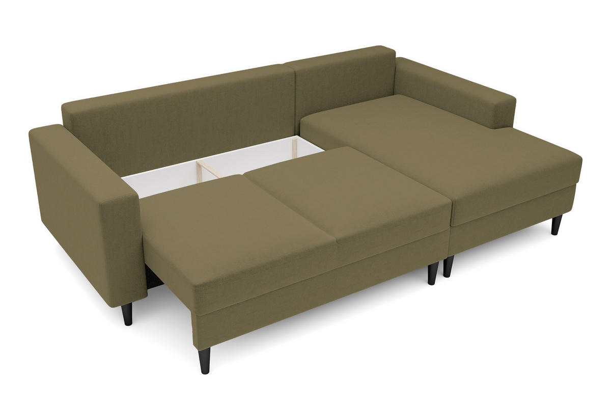 ECKSOFA Nalika Olivgrün Velours - Schwarz/Olivgrün, Holz/Textil (230/143cm) - Selsey