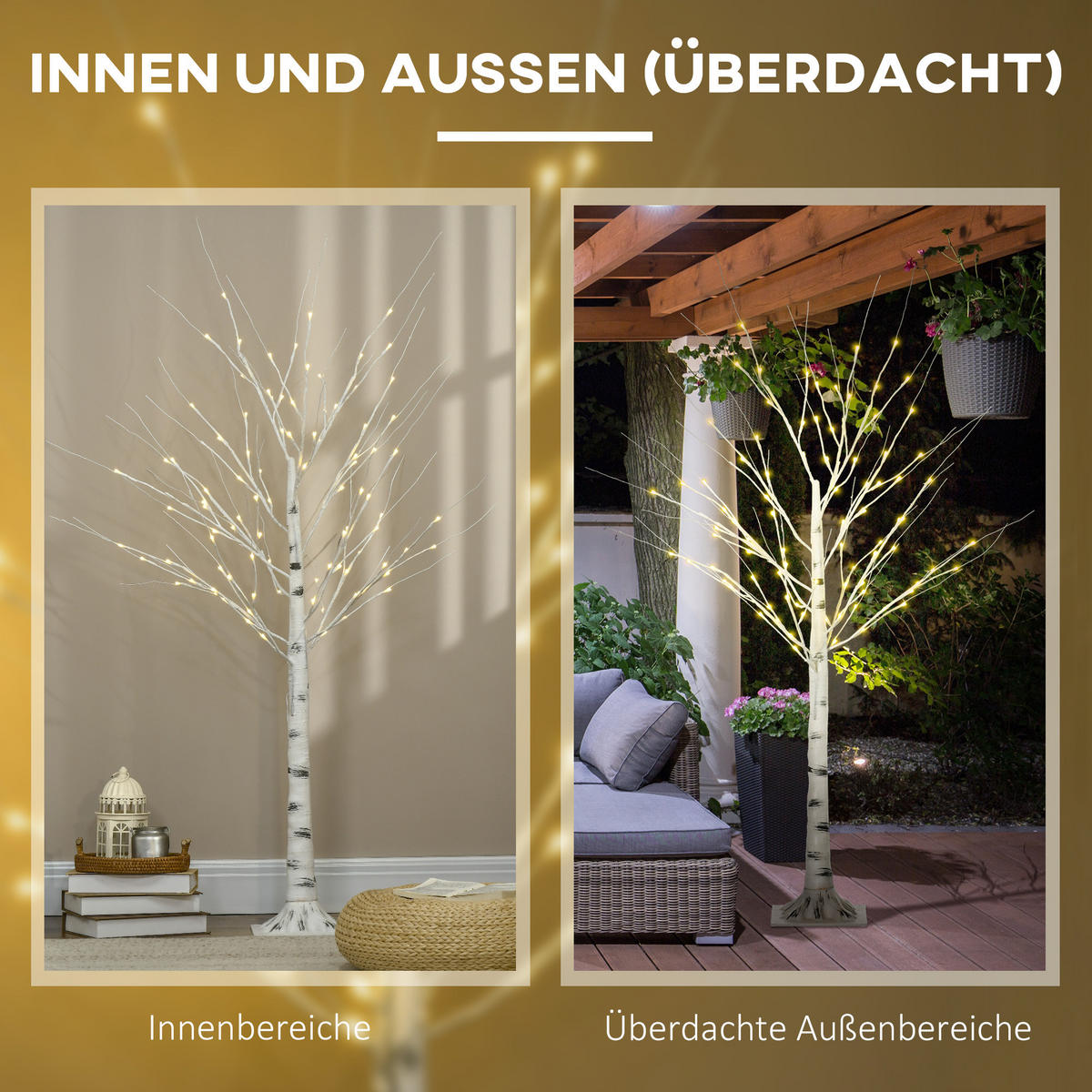 150 cm Kunstbirke Kunstbaum mit LED-Beleuchtung für Weihnachten Ostern Warmweiß - Weiß, Kunststoff (22/150/22cm) - HOMCOM