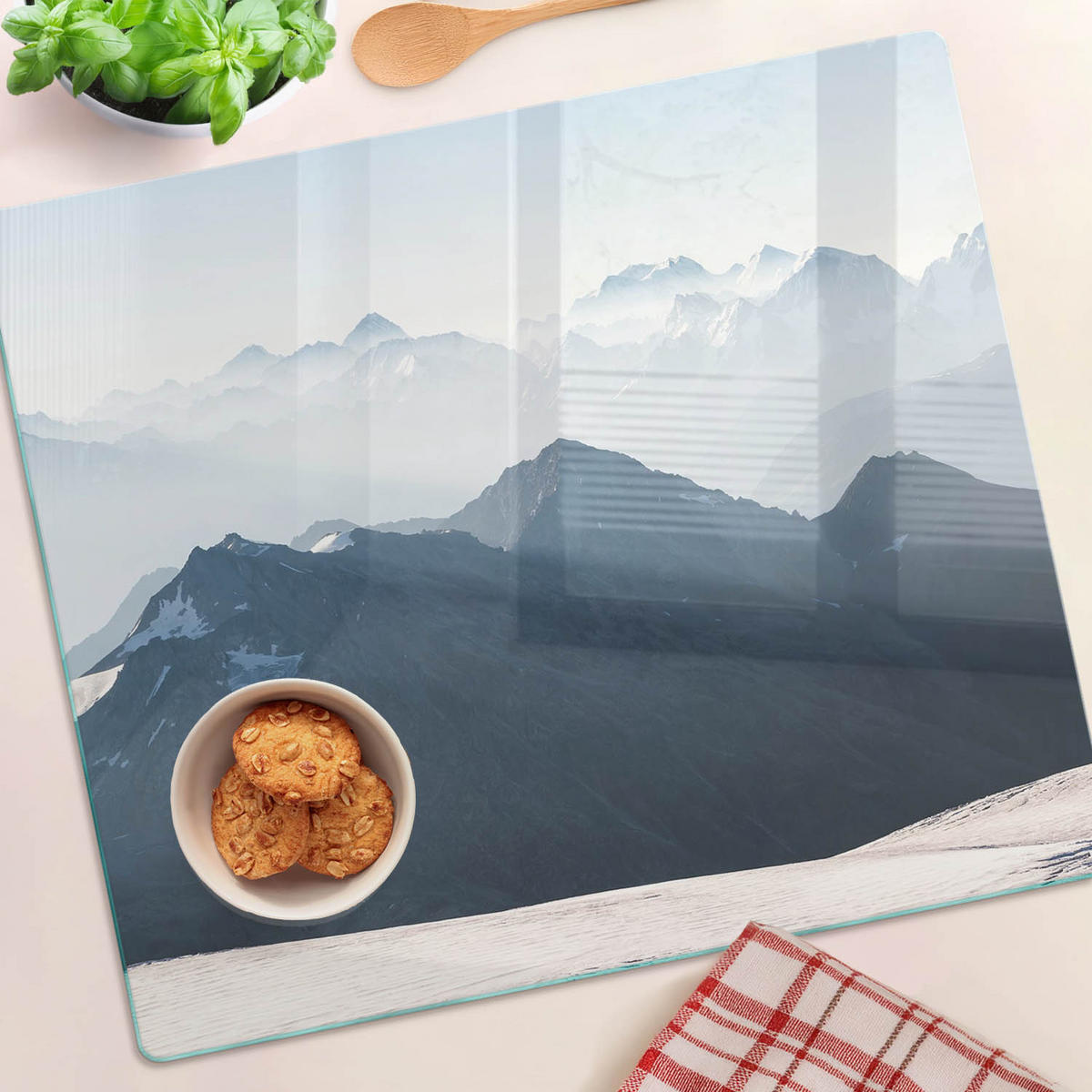 GLASPLATTE 60x52 cm Bergspitze - Grau, Glas (60/0.4/52cm) - TULUP