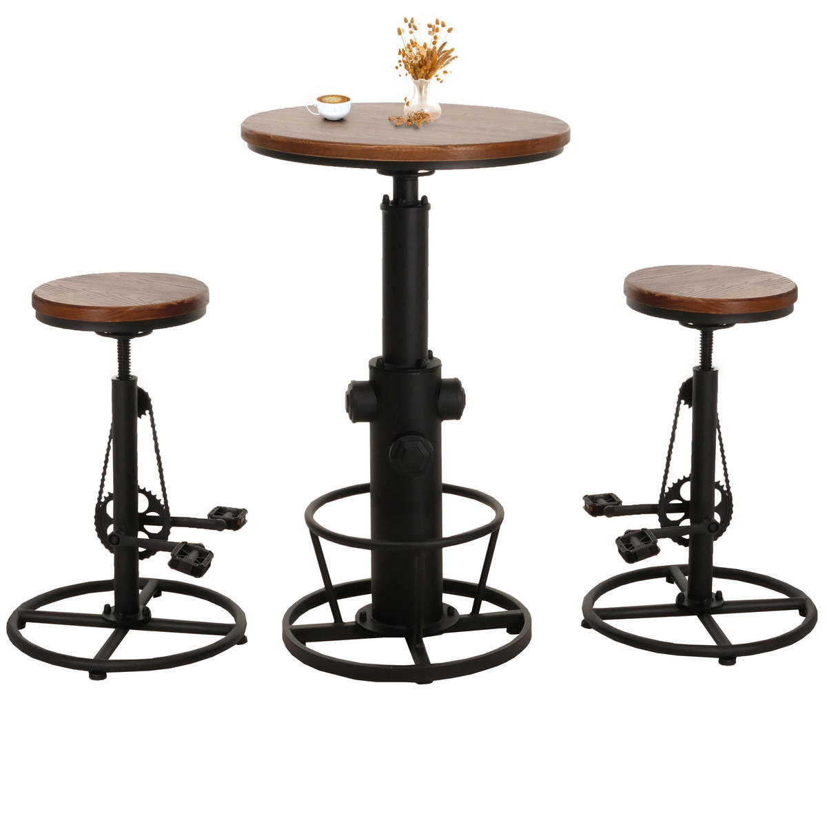 BARTISCH + BARHOCKER rund Braun 3er-Set - Braun, Holz (61/123/61cm) - MCW