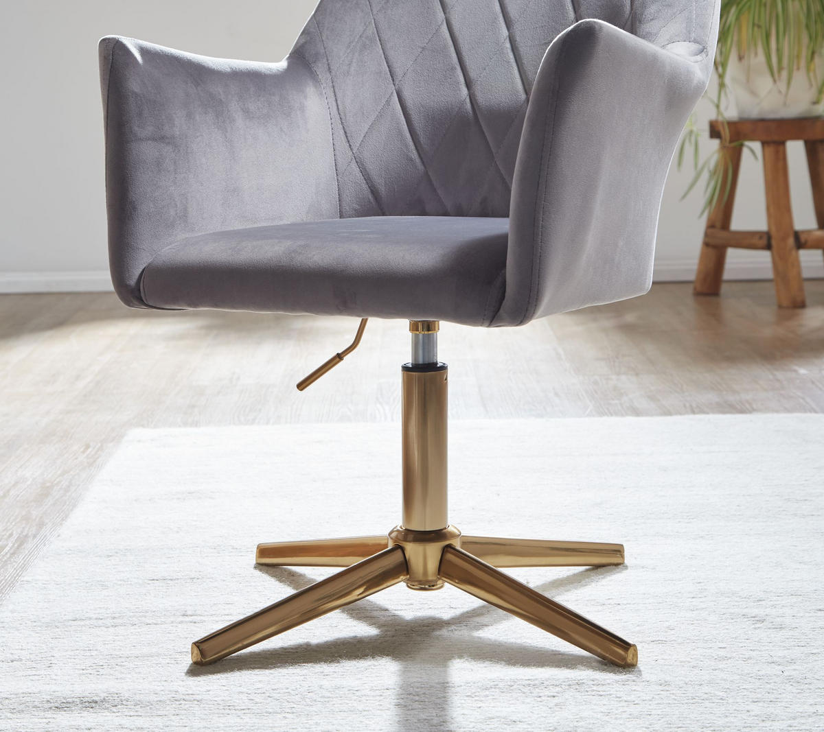 DREHSTUHL Samt mit Armlehnen Eisengestell 360° Funktion, Grau 97x55x55 cm - Goldfarben/Grau, Textil/Metall (97/55/55cm) - KADIMA DESIGN