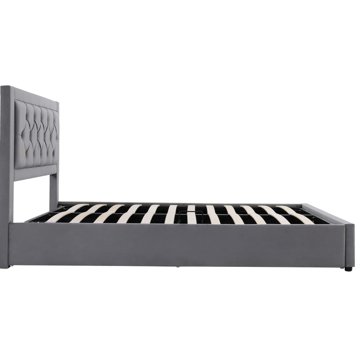 POLSTERBETT 140/200 cm Grau aus Samt und Stahl mit Stauraum - Grau, Metall (140/200cm) - OKMYHOME