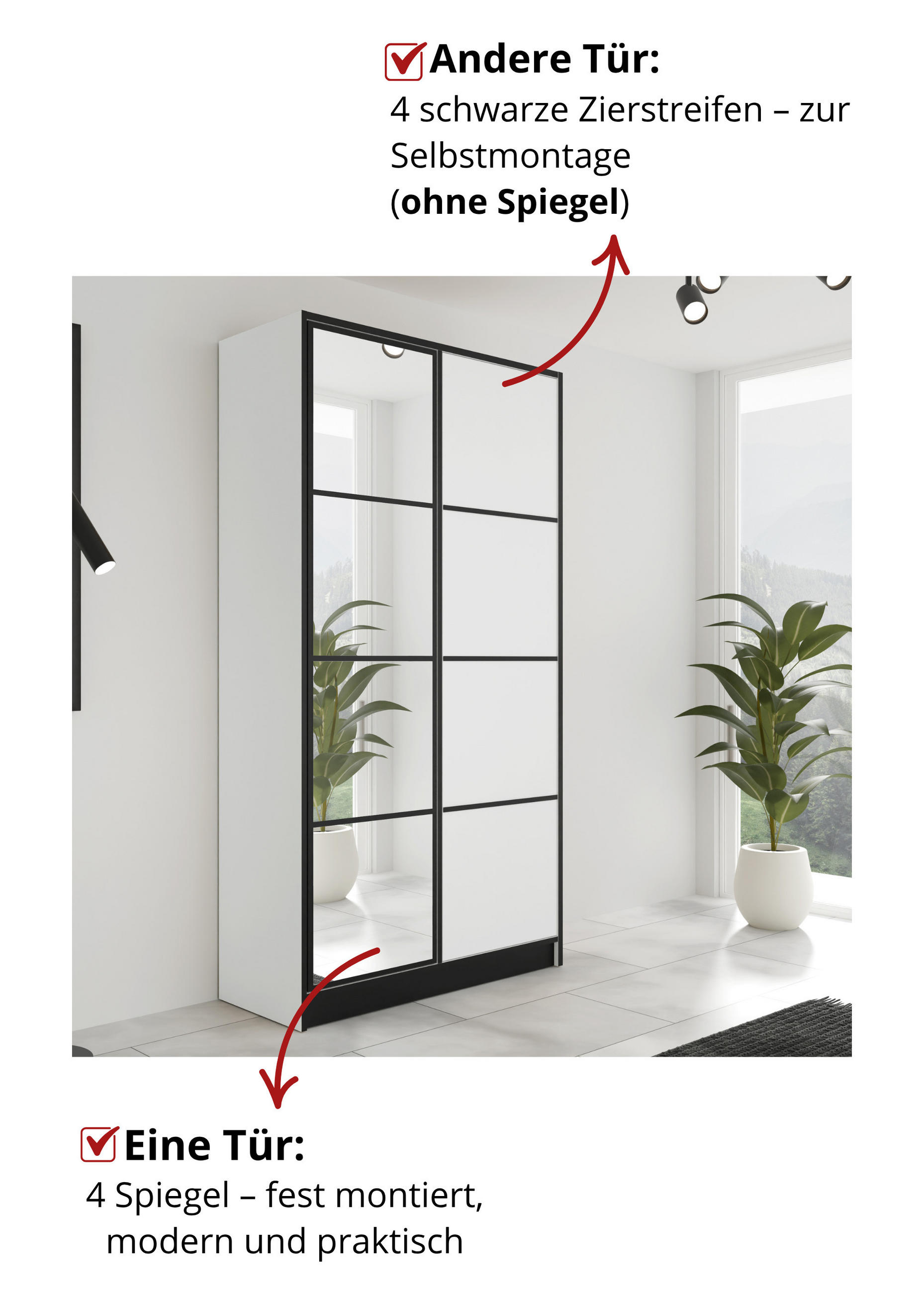 KLEIDERSCHRANK EDEN 2- Türen v2- 105x205x39 cm- Weiß - Transparent/Weiß, Holzwerkstoff (105/205/39cm) - Kier Furniture