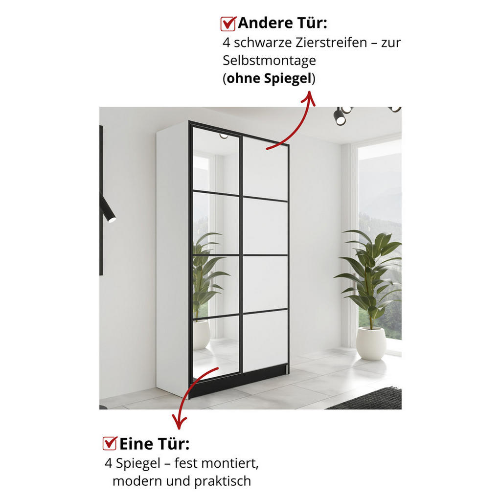 Thumbnail - Kier Furniture Kleiderschrank, Weiß, Transparent, Holzwerkstoff, 105x205x39 cm, Schlafzimmer, Kleiderschränke, Drehtüren...