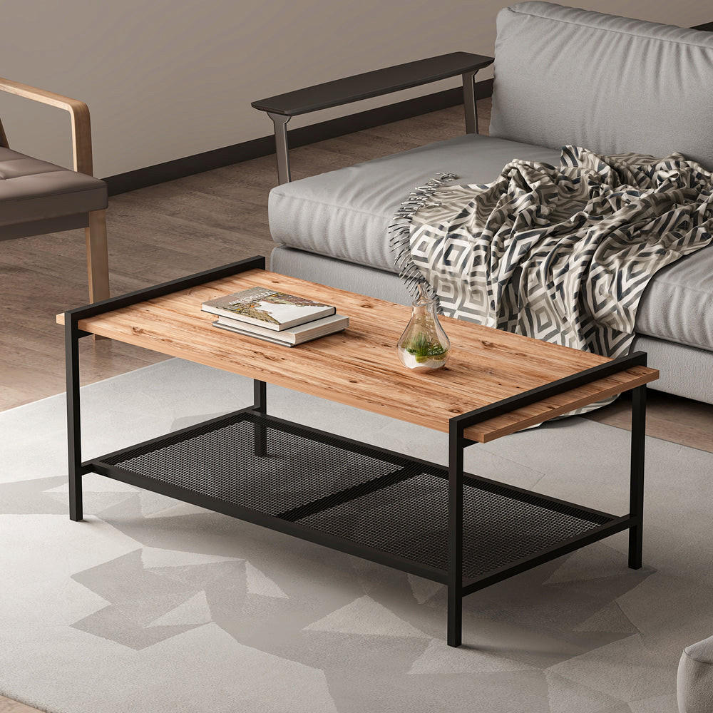 Thumbnail - moebel17 Couchtisch, Walnuss, Schwarz, Holzwerkstoff, Metall, Holz Optik, Rechteckig,Rechteckig, 120x45x60 cm, Wohnzimme...
