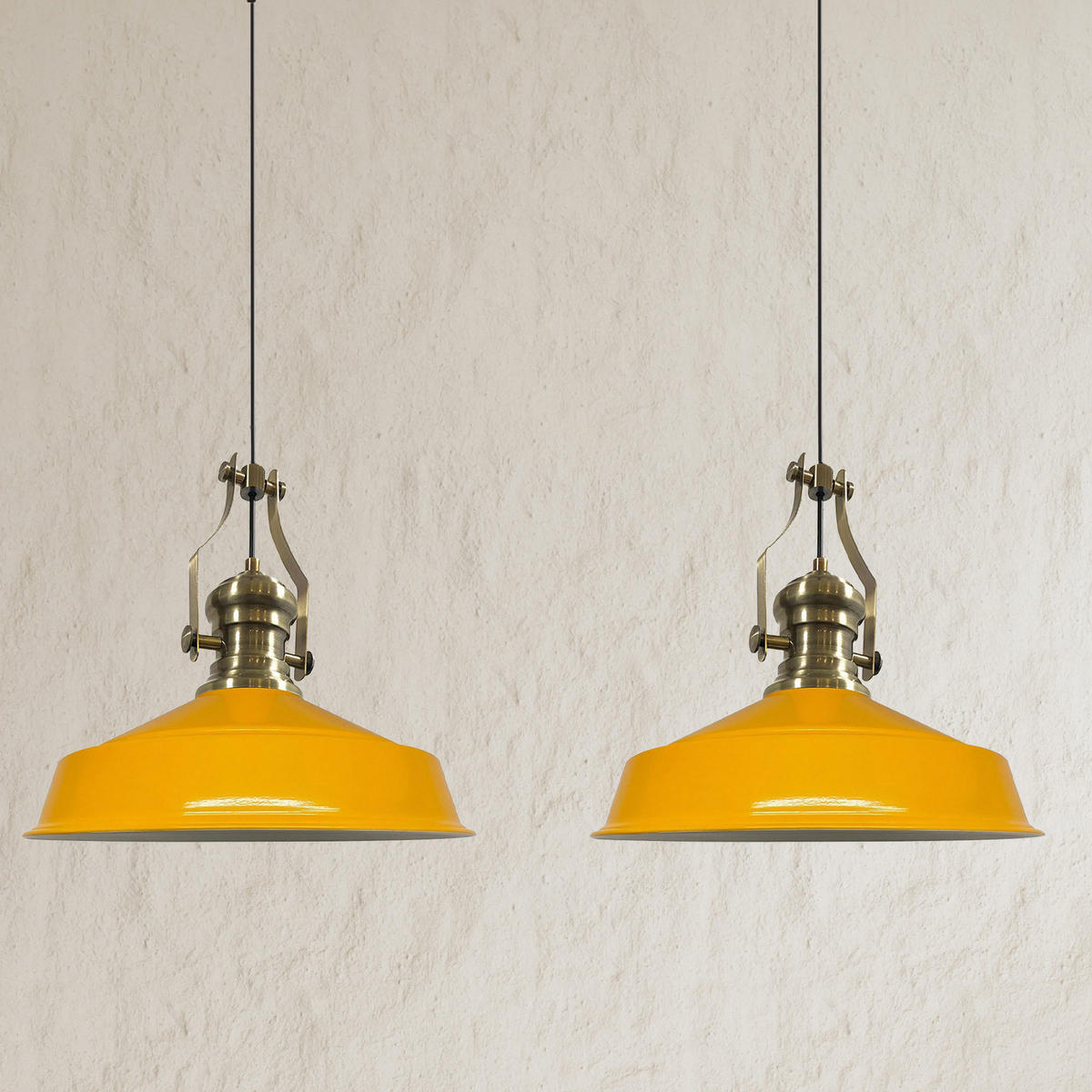 PENDELLEUCHTE Asletl Vintage 2 Flammig 41/36 cm - Weiß Hochglanz/Gelb, Metall (41/36cm) - Bamyum