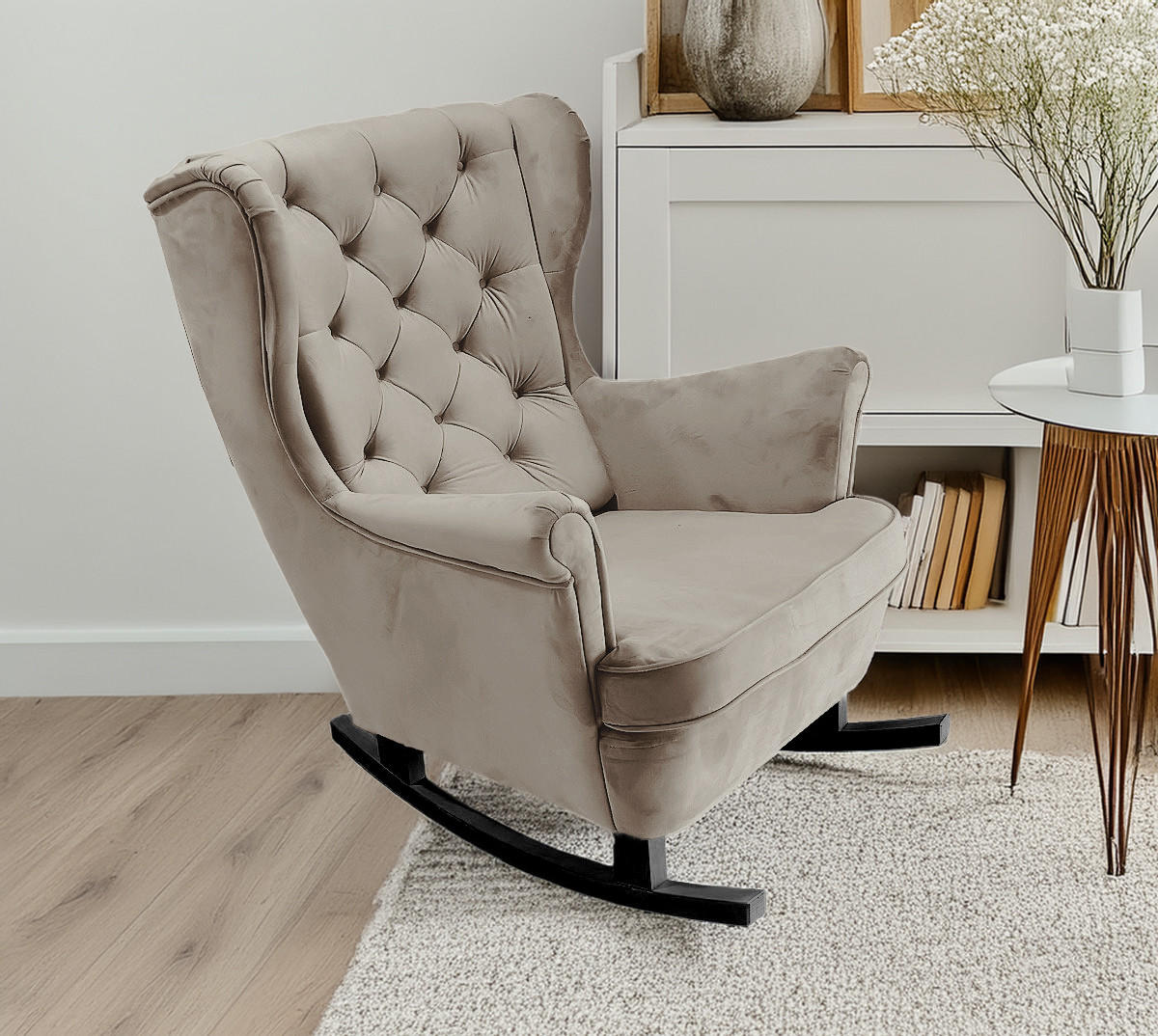 SCHAUKELSESSEL mit gepolstertem Sitz und Armlehnen, 102x81x95 cm, Grau_29842 - Schwarz/Alufarben, Holz/Textil (81/102/95cm) - DomoHome
