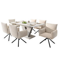ESSGRUPPE DE-39261 ausziehbarer 160/80 cm Tisch mit 6 Stühlen Weiß/Beige - Weiß, Holzwerkstoff (160/75.5/80cm) - ComfortXL