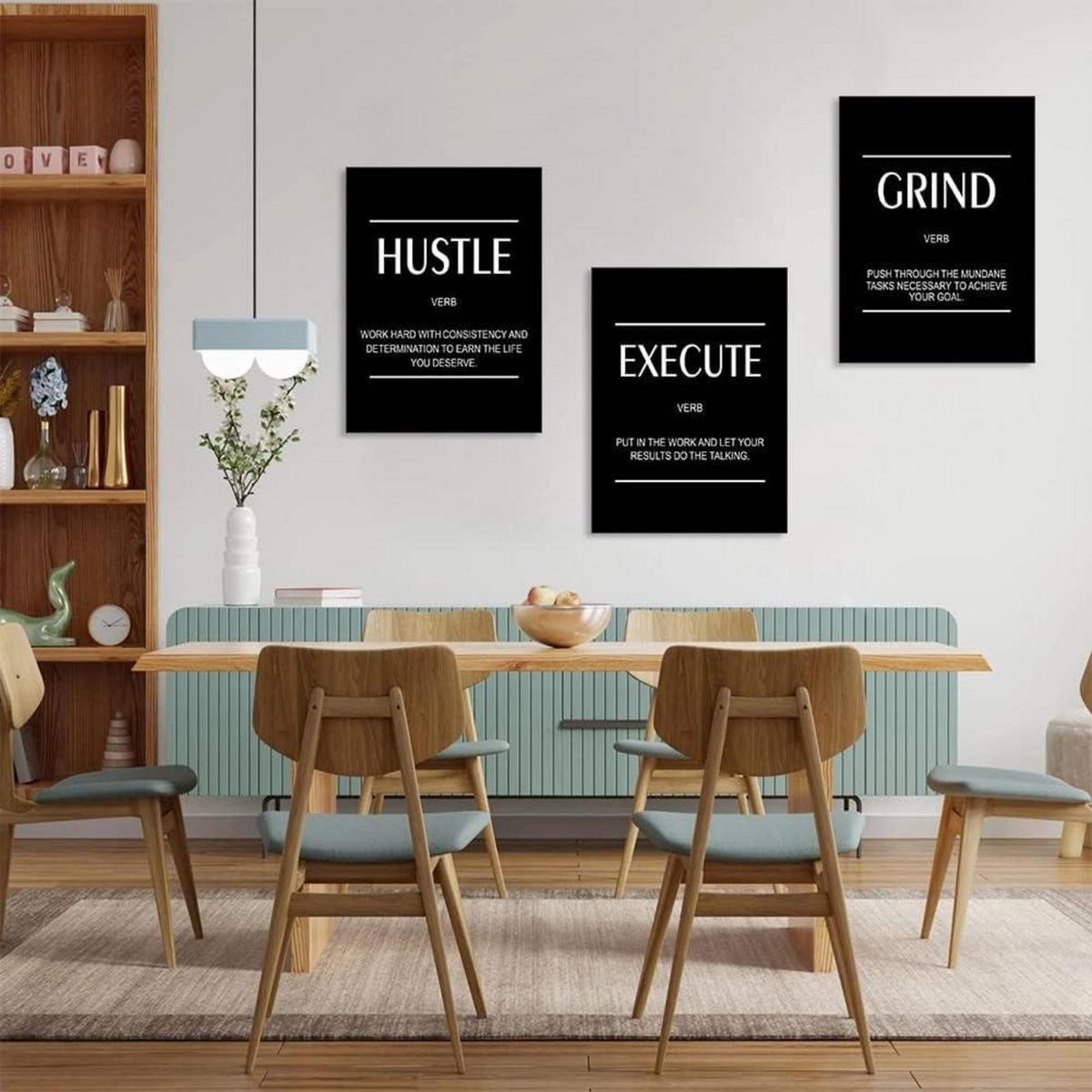 LEINWANDBILD 3-teiliges Set "Execute Hustle Grind" 30 x 40 cm - Schwarz, Textil (40/0.5cm)