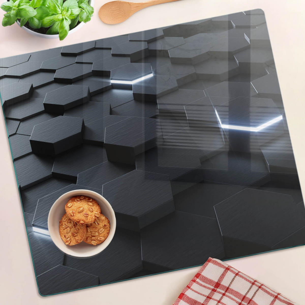 GLASPLATTE 60x52 cm Abstraktion - Schwarz, Glas (60/0.4/52cm) - TULUP