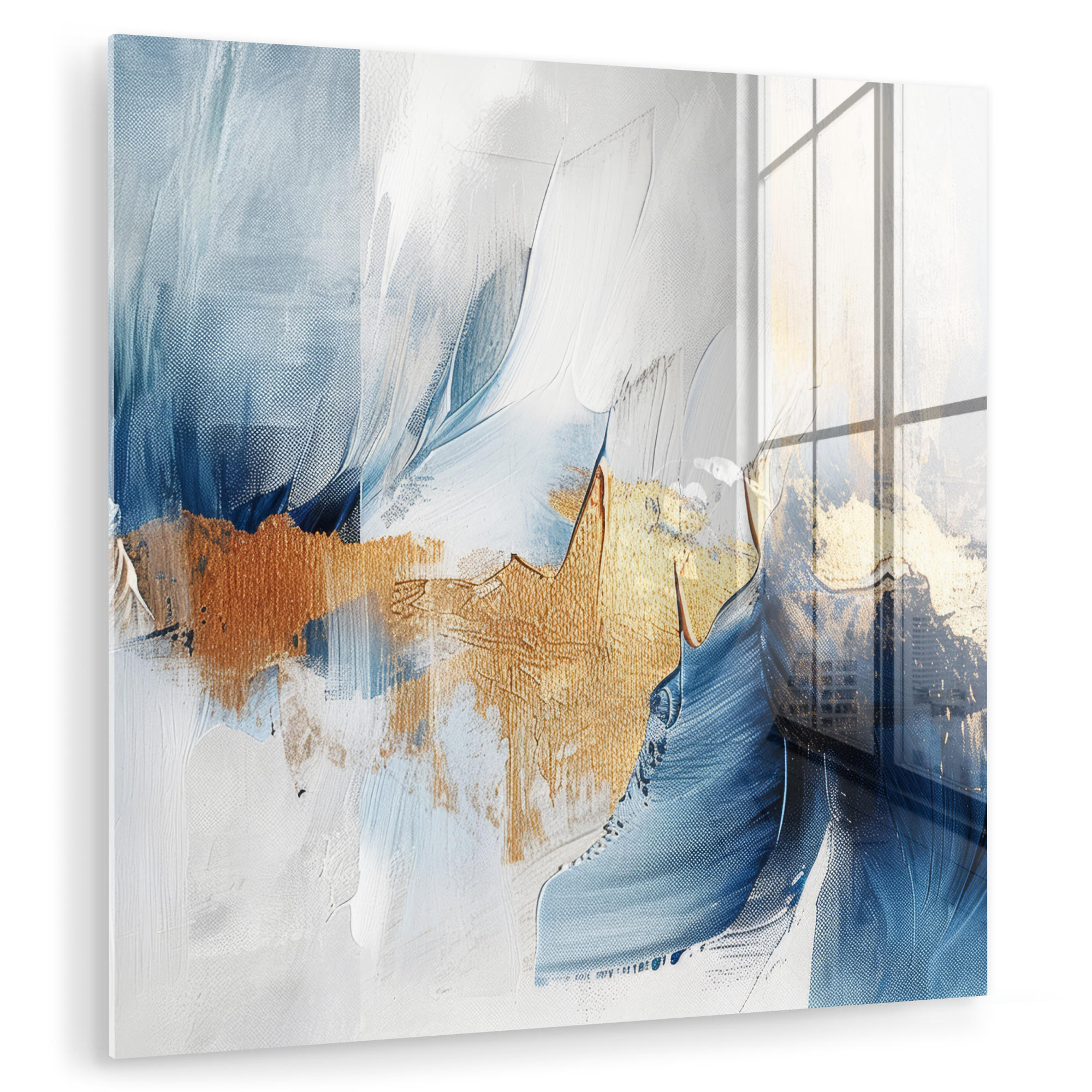 ACRYLGLASBILD Gold - Blau - Aquarell - Kunst - Modern 50x50 cm - Hellblau, Glas (50/50cm) - MuchoWow