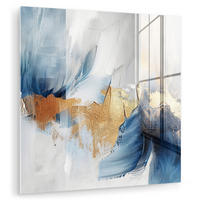 ACRYLGLASBILD Gold - Blau - Aquarell - Kunst - Modern 90x90 cm - Hellblau, Glas (90/90cm) - MuchoWow
