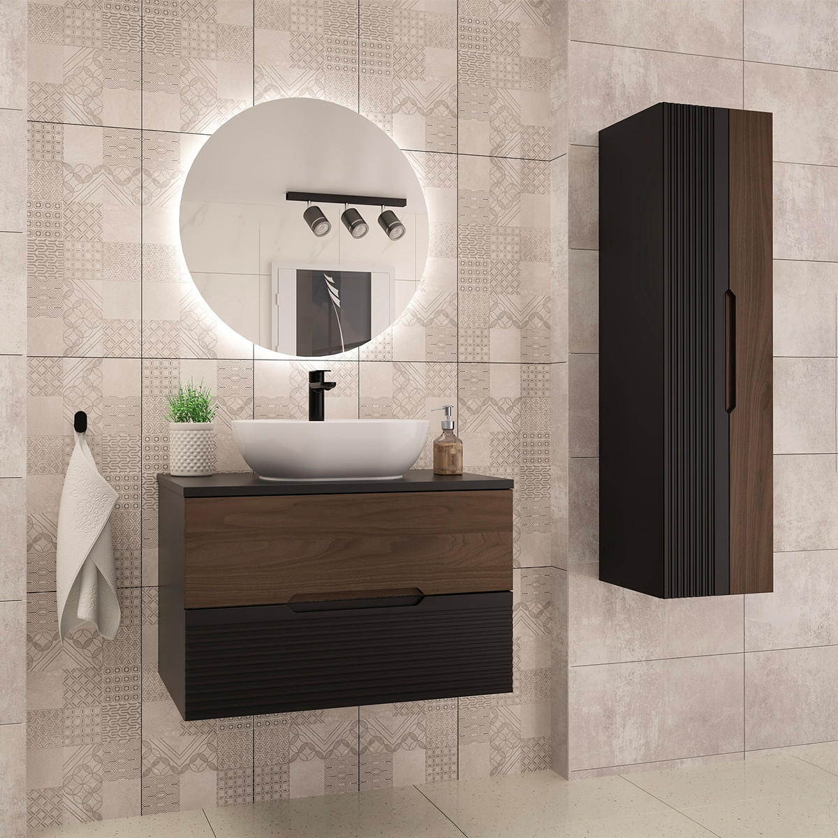 BADMÖBEL 80.6cm Sylla 2er-Set Schwarz und Holz - Schwarz, Holzwerkstoff (80.6/52.2/45.8cm) - Petits-meubles