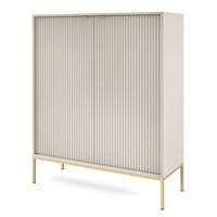 KOMMODE Kaschmir NEW K104 Gerillt Goldfarben Mit Regalen - Ecru, Holzwerkstoff (104/125/39cm) - Sepro Meble
