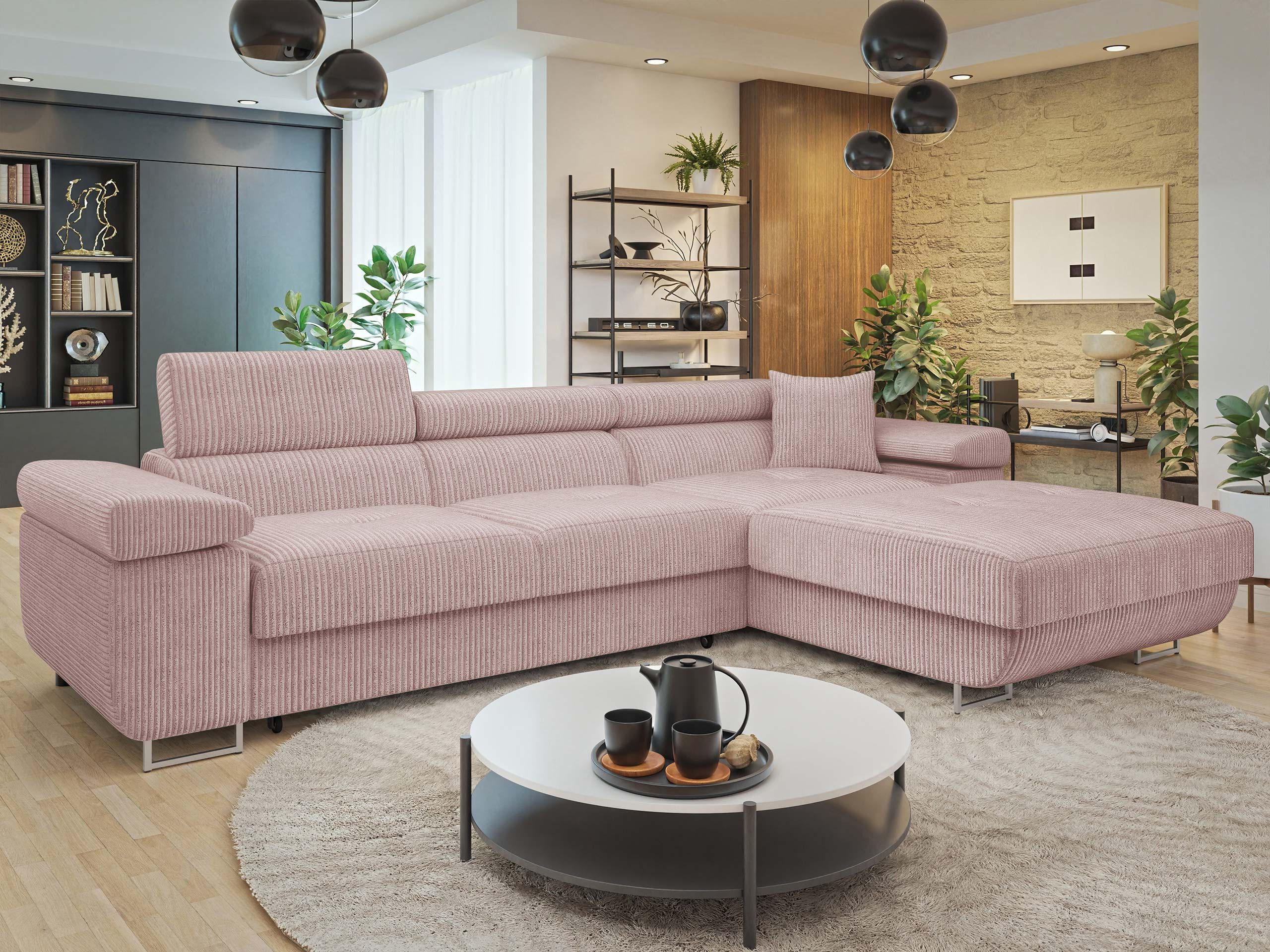 ECKSOFA Torezio Mini Cord, Seite: Rechts - Rosa, Holz/Textil (280/170cm) - MIRJAN24