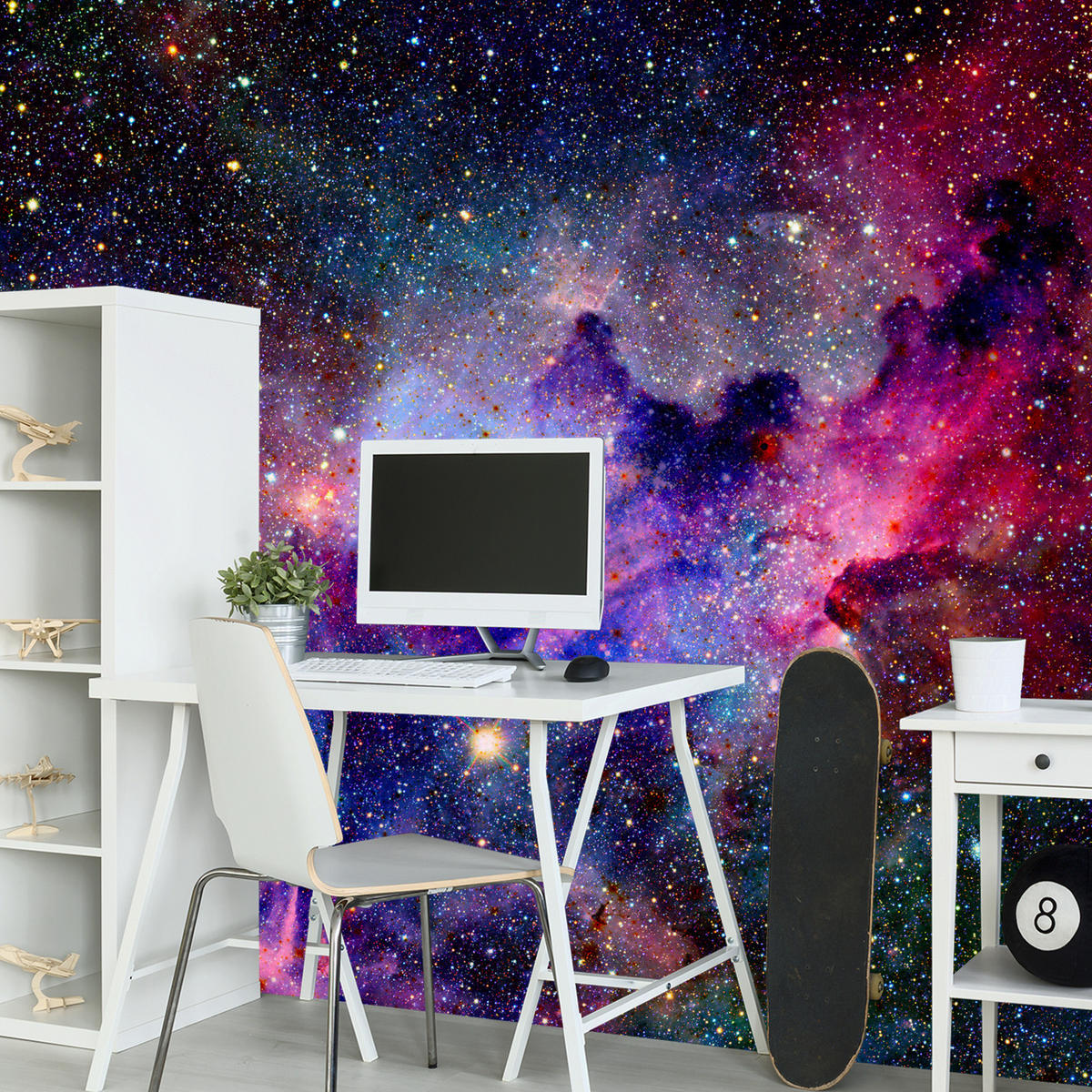 FOTOTAPETA Pre Študentskú Izbu Farebná Hmlovina Kozmos Galaxia 450 x 315 cm - čierna/ružová, papier (450/315cm) - Muralo