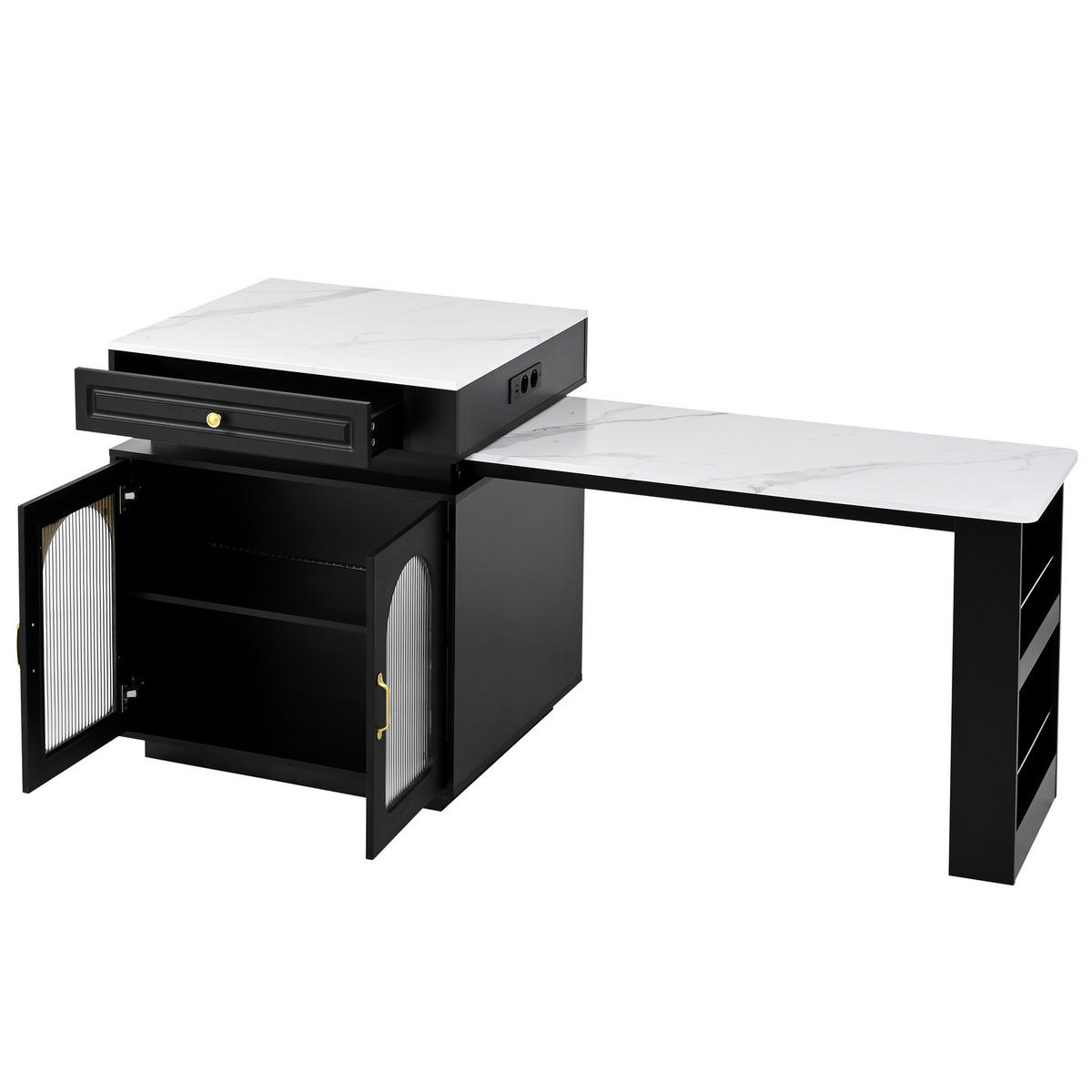 KÜCHENINSEL ausziehbar 128-200/71/92 cm mit LED DE-39560 Schwarz - Schwarz, Holzwerkstoff (128/92/71cm) - ComfortXL