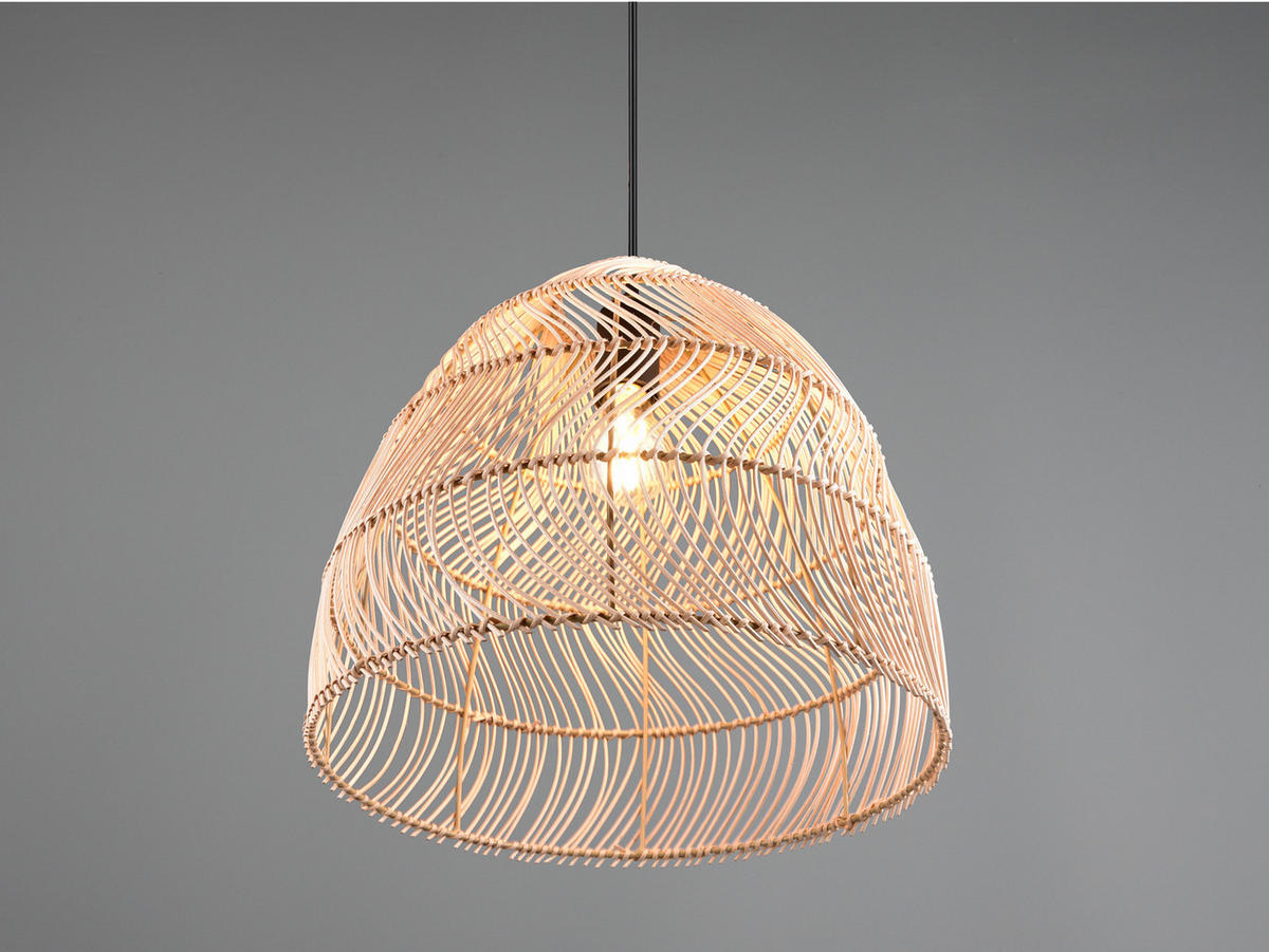 HÄNGELEUCHTE Korbgeflecht aus Rattan, Ø35cm - Schwarz/Naturfarben, Naturmaterialien/Metall (35/35/150cm) - meineWunschleuchte