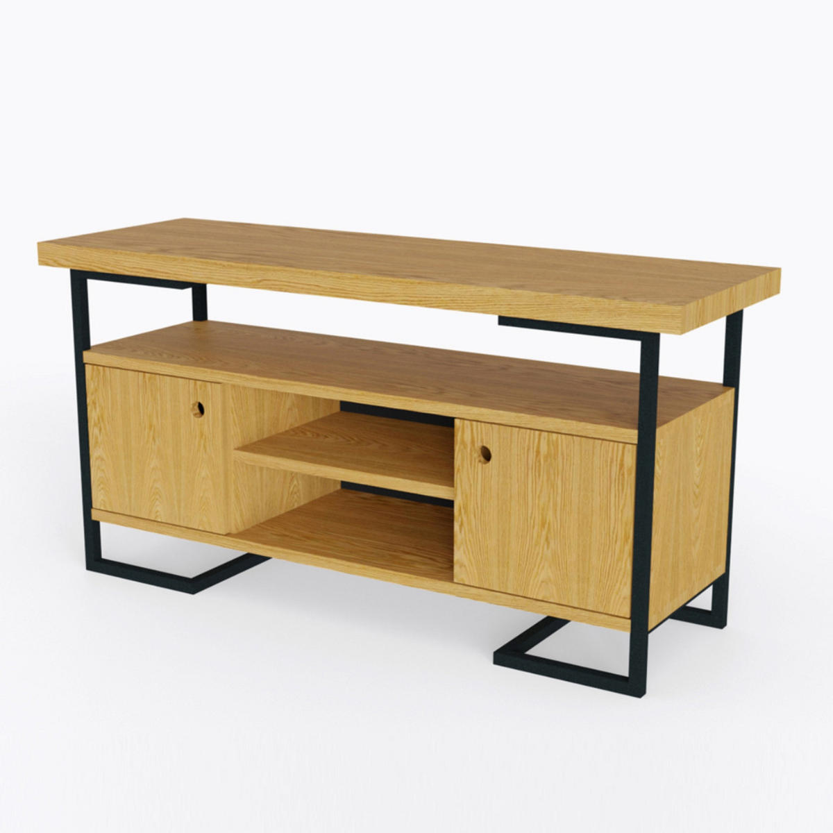 FERNSEHSCHRANK aus Massivholz und Metall in Schwarz OLIMPIA - Eichefarben, Holz (120/60/40cm) - Rawood Furniture