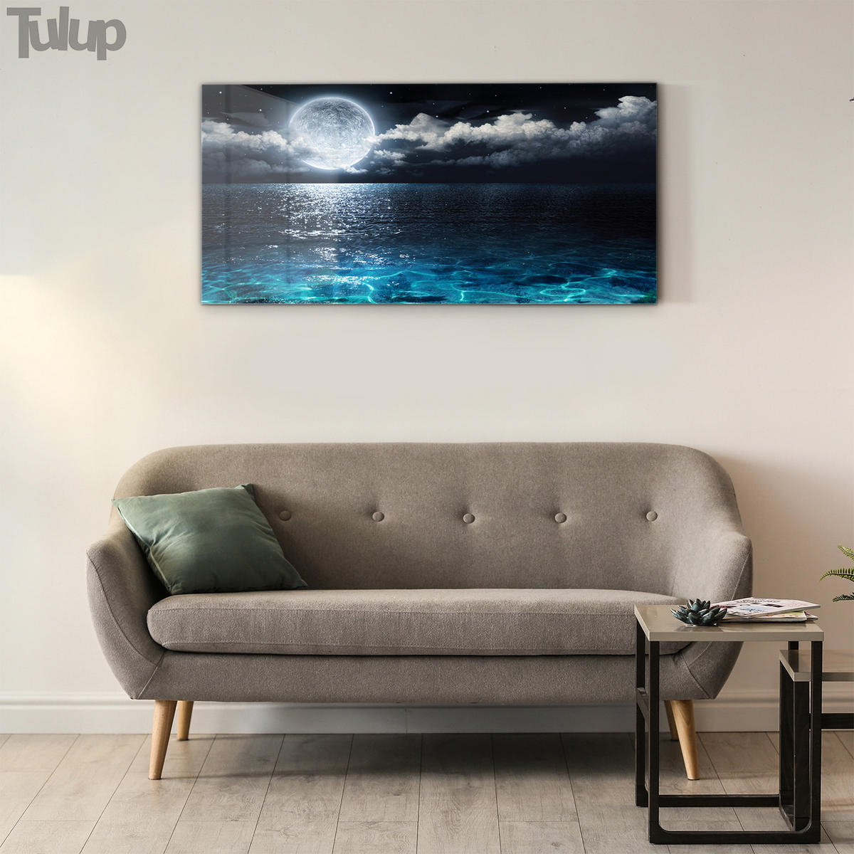 GLASBILD 120x60 cm Vollmond - Petrol, Glas (120/60cm) - TULUP