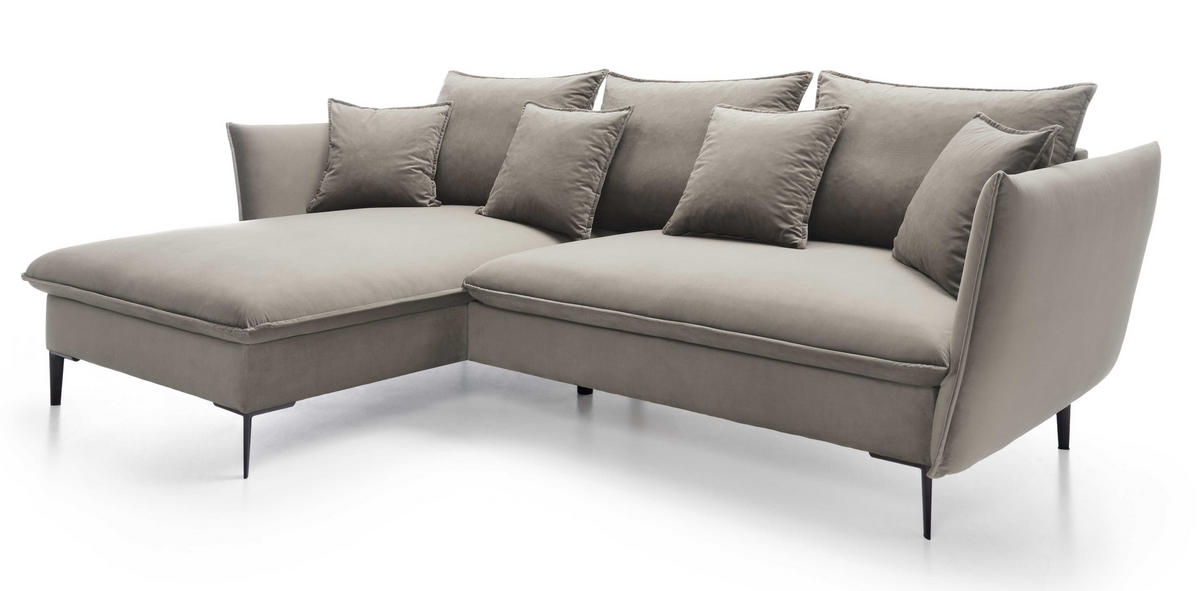 ECKSOFA Flavio mit Schlaffunktion, Bettkasten 260 cm, Links, Grau - Grau, Holz (258/167cm) - Emporius