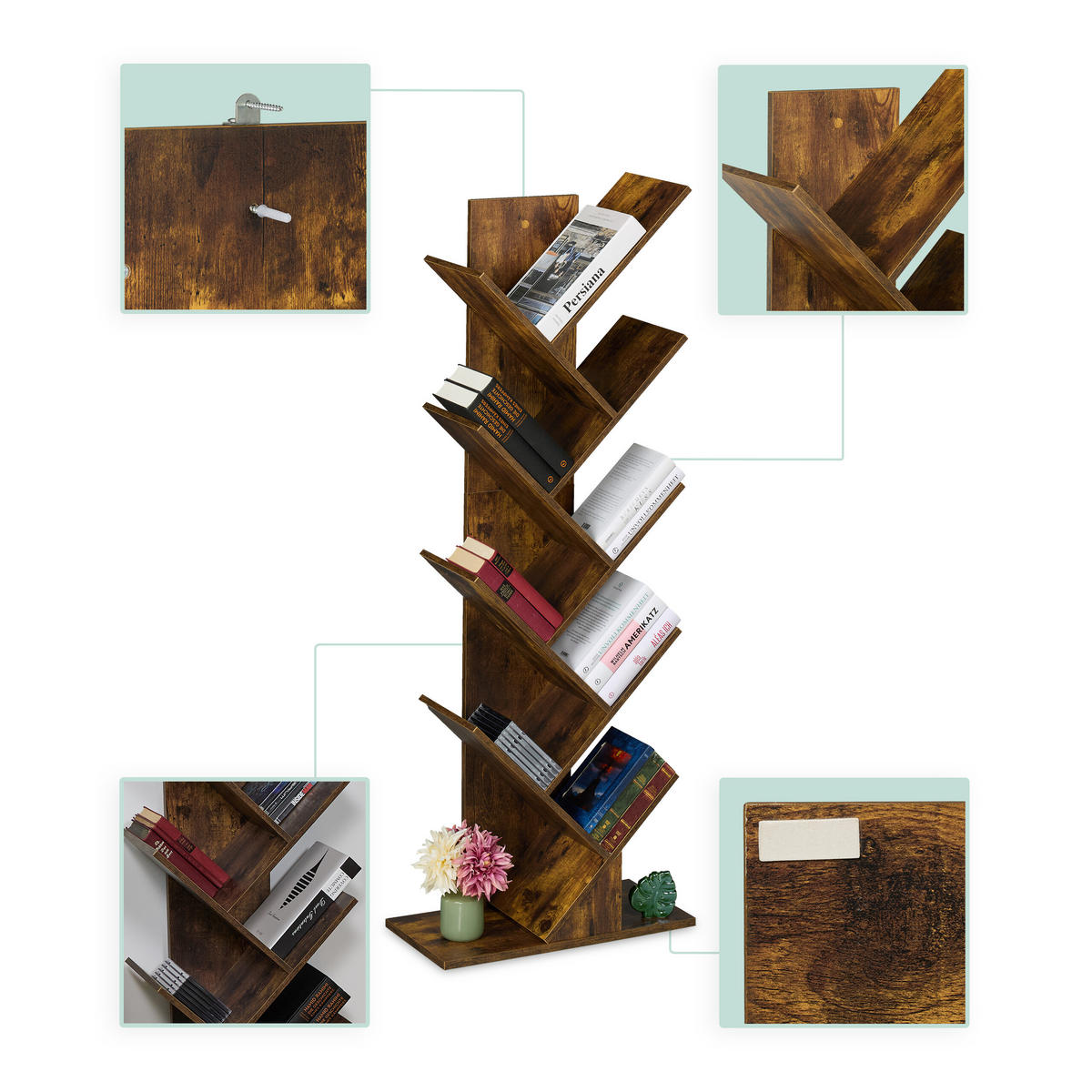 BÜCHERREGAL - Braun, Holzwerkstoff (51/138/25cm) - Relaxdays