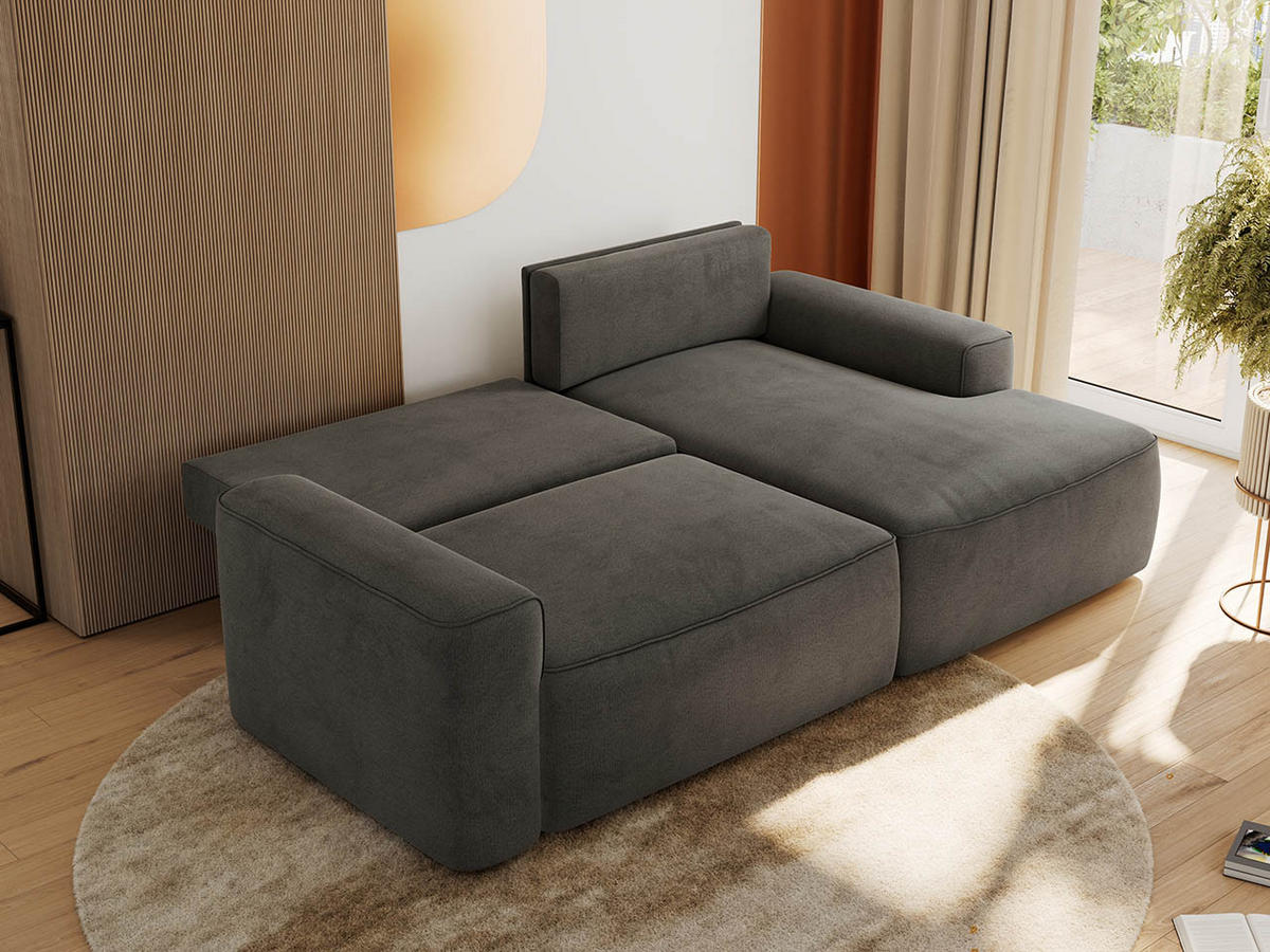 ECKSOFA BELLUNO L Dunkelgrau Velvet - Rechts - Dunkelgrau/Schwarz, Textil (233/144cm) - MKS