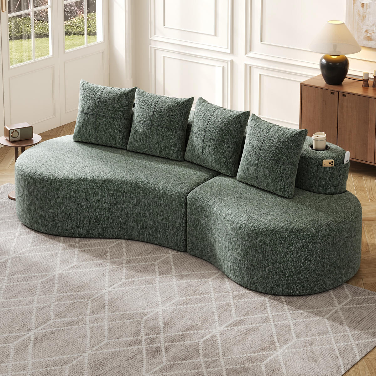 ECKSOFA 240/109/63 cm Grün mit Aufbewahrungstaschen und Becherhalter - Grün, Textil (240/109cm) - Oxeza