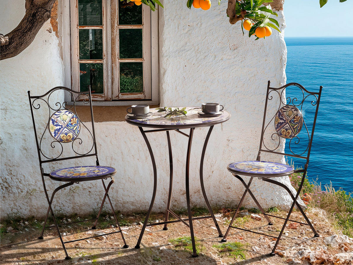 BISTRO-SET Schwarz Coriano - Blau/Schwarz, Metall - Beliani