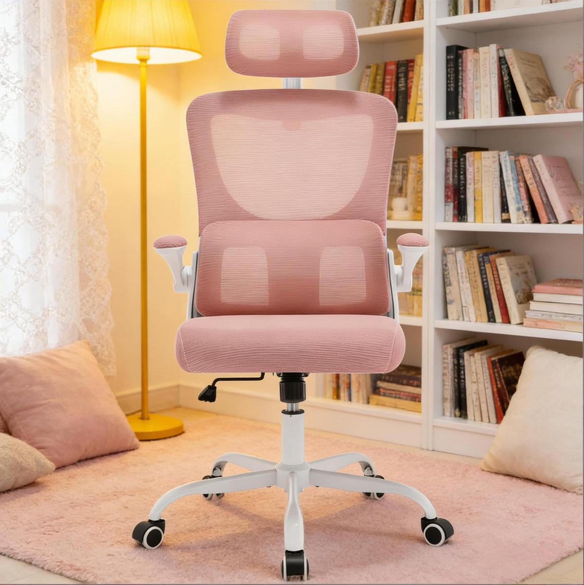 BÜROSTUHL ergonomisch höhenverstellbar Rosa - Pink, Metall (62/123.5/67.5cm) - Meubliv