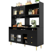 GESCHIRRSCHRANK aus MDF 145x39x171cm in Schwarz mit Weinregal - Schwarz, Holzwerkstoff (145/171/39cm) - Modfu