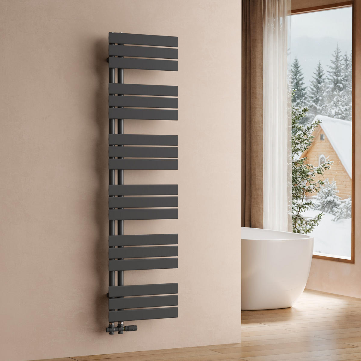 HEIZKÖRPER 159,9/40 cm Anthrazit Warmwasser aus Stahl 718 W mit Mittelanschluss G1/2" - Anthrazit, Metall (40/159.9/5.9cm) - S'AFIELINA
