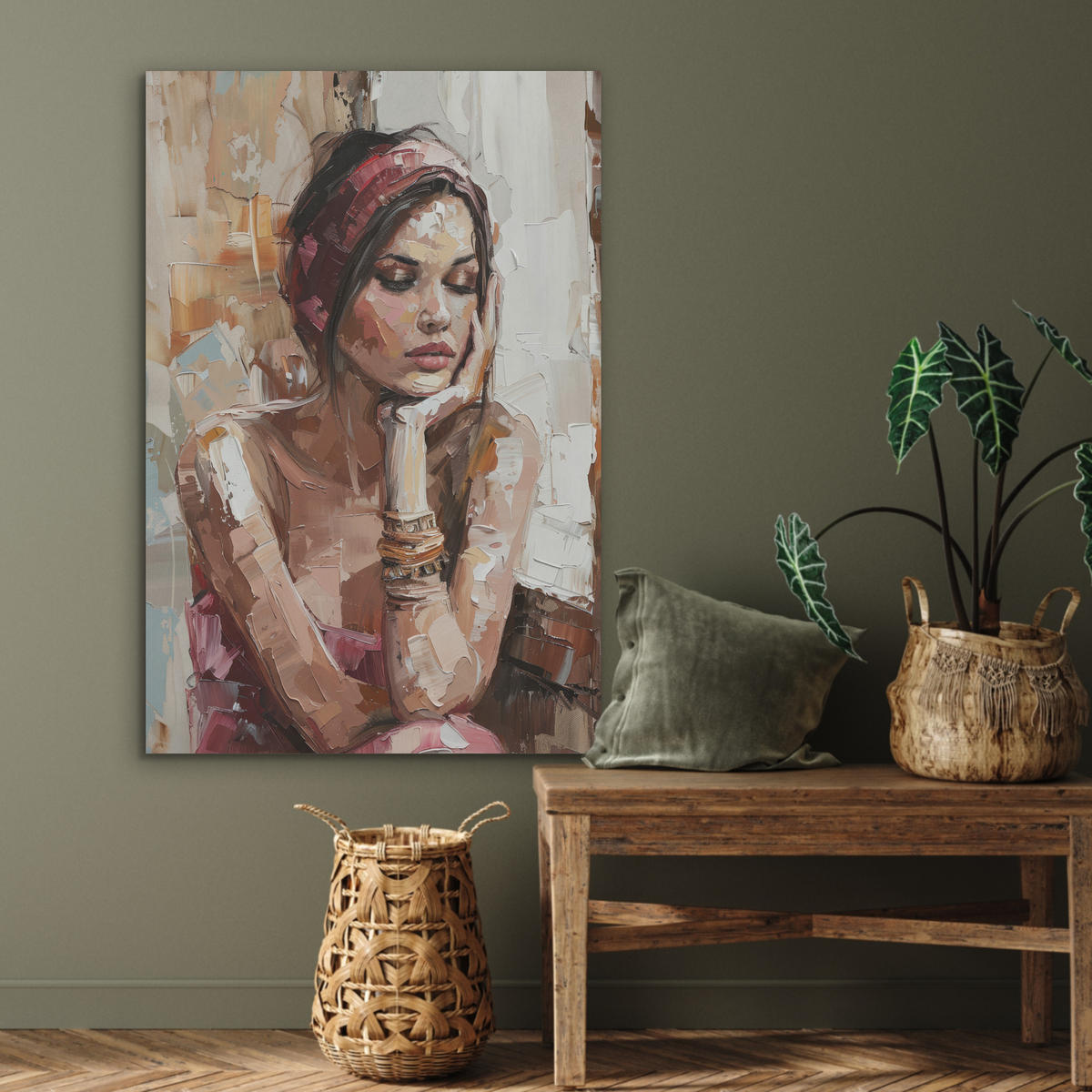AKUSTIKPANEEL Frau - Porträt - Modern 70x100 cm - Altrosa, Textil (70/0.9/100cm) - MuchoWow