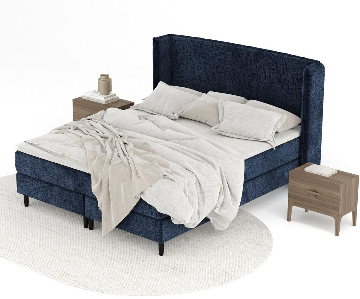 KONTINENTALBETT Ardis Marineblau 140/200 cm mit Matratze und Topper - Schwarz/Dunkelblau, Holz/Holzwerkstoff (140/200cm) - Maison de Reve