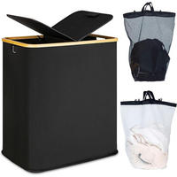 WÄSCHEKORB mit Deckel und 2 Fächern 140 l Schwarz - Schwarz, Naturmaterialien (37/65/57cm)