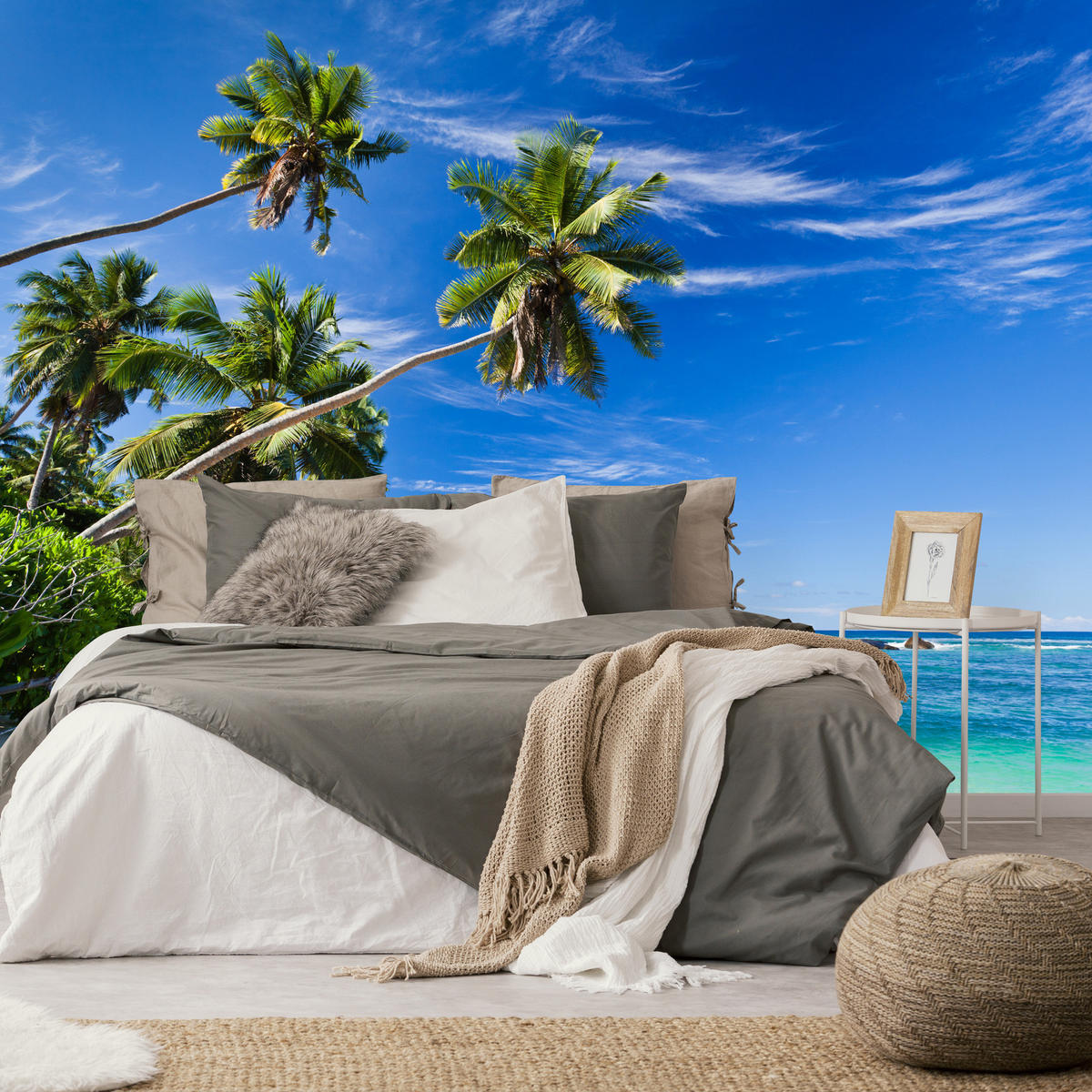 FOTOTAPETE Strand Ozean Palmen Landschaft 3D 450x315 - Türkis/Blau, Papier (450/315cm) - Muralo