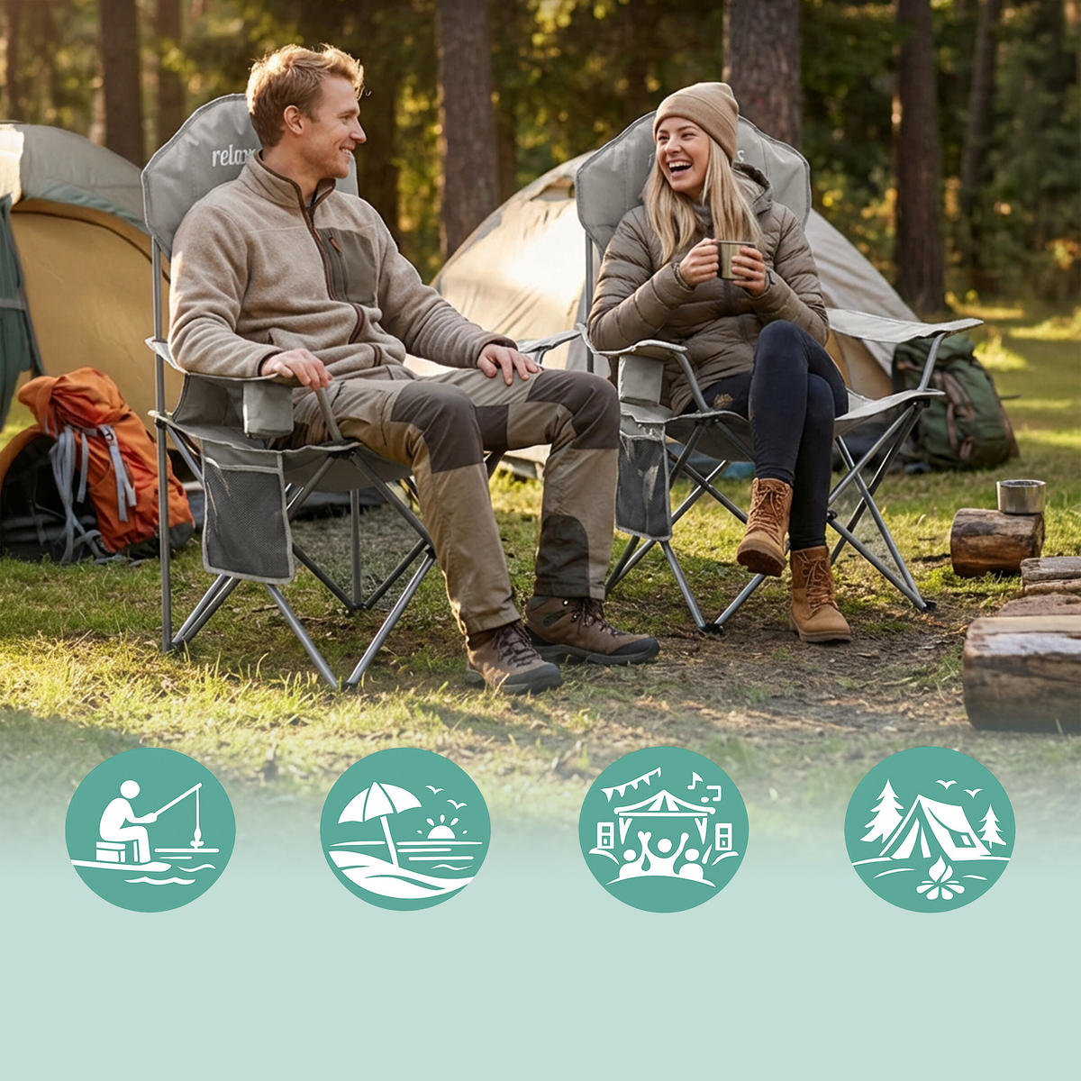 CAMPINGSTUHL Grau klappbar - Multicolor, Kunststoff/Textil (86/108/61cm) - Relaxdays