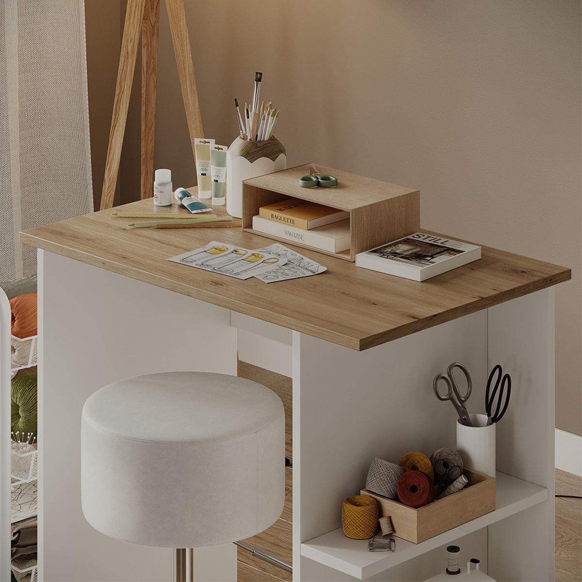 PSACÍ STŮL Simple Bílá/Artisan - bílá, kompozitní dřevo (50/80/76cm) - Vicco