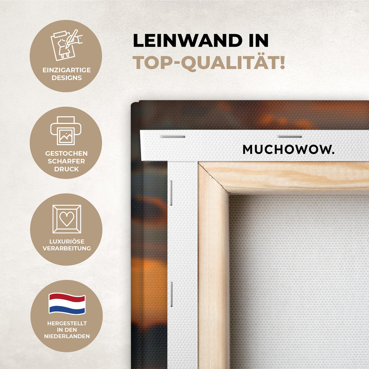 LEINWANDBILD Natur - Leopard - Tier - Sonnenuntergang - Modern Wanddeko 90x60 cm - Orange, Textil (90/60cm) - MuchoWow