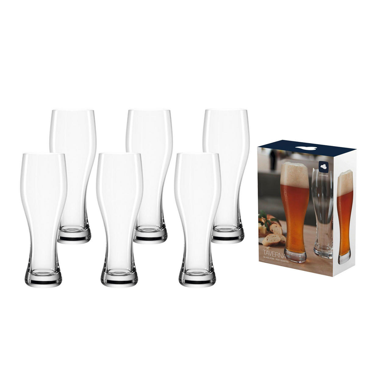 WEIZENBIERGLÄSER Taverna transparent 500 ml 6er Set - Transparent, Glas (0.5L) - Leonardo Living