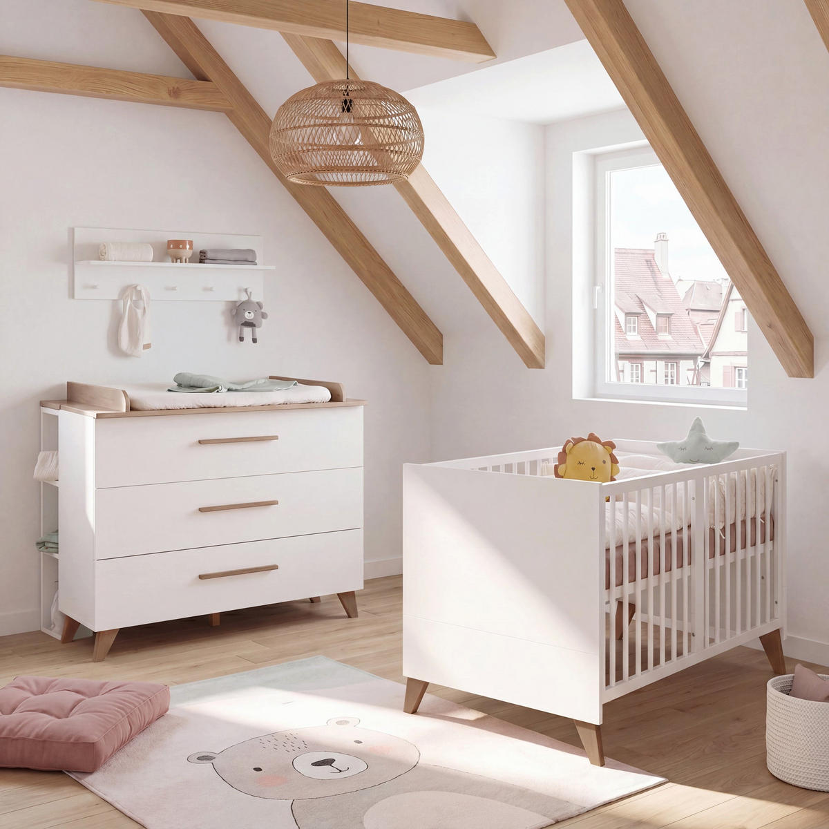BABYBETT Ole 70 x 140 cm - Eichefarben/Weiß, Holz/Holzwerkstoff (70/140cm) - Roba
