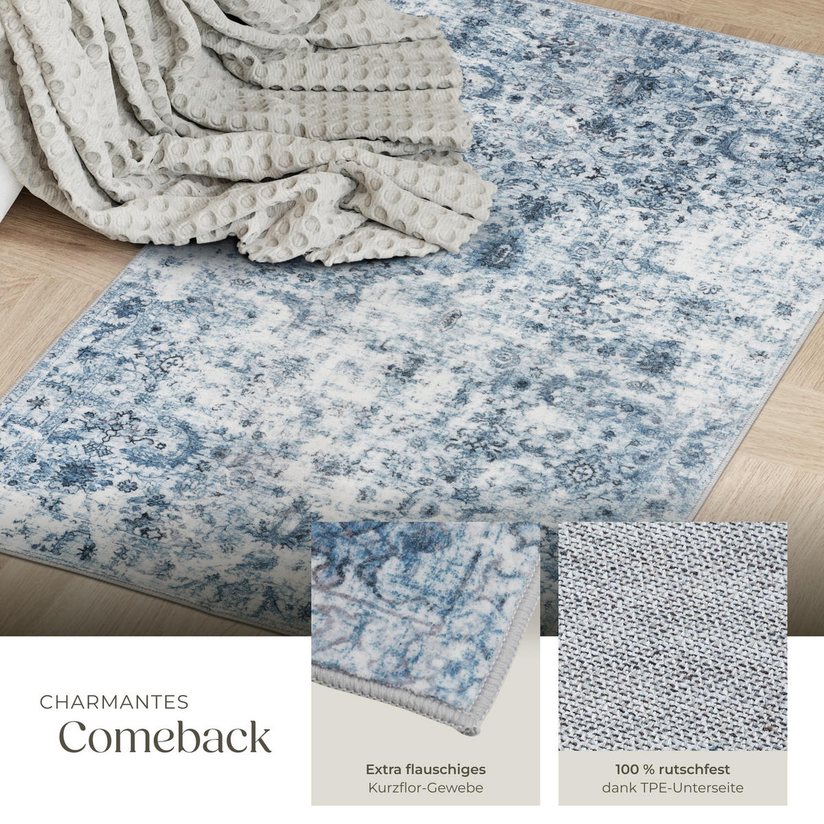 TEPPICH Vintage Design Amara,rutschfeste Unterseite,blau - Blau, Kunststoff (60/110cm) - tectake