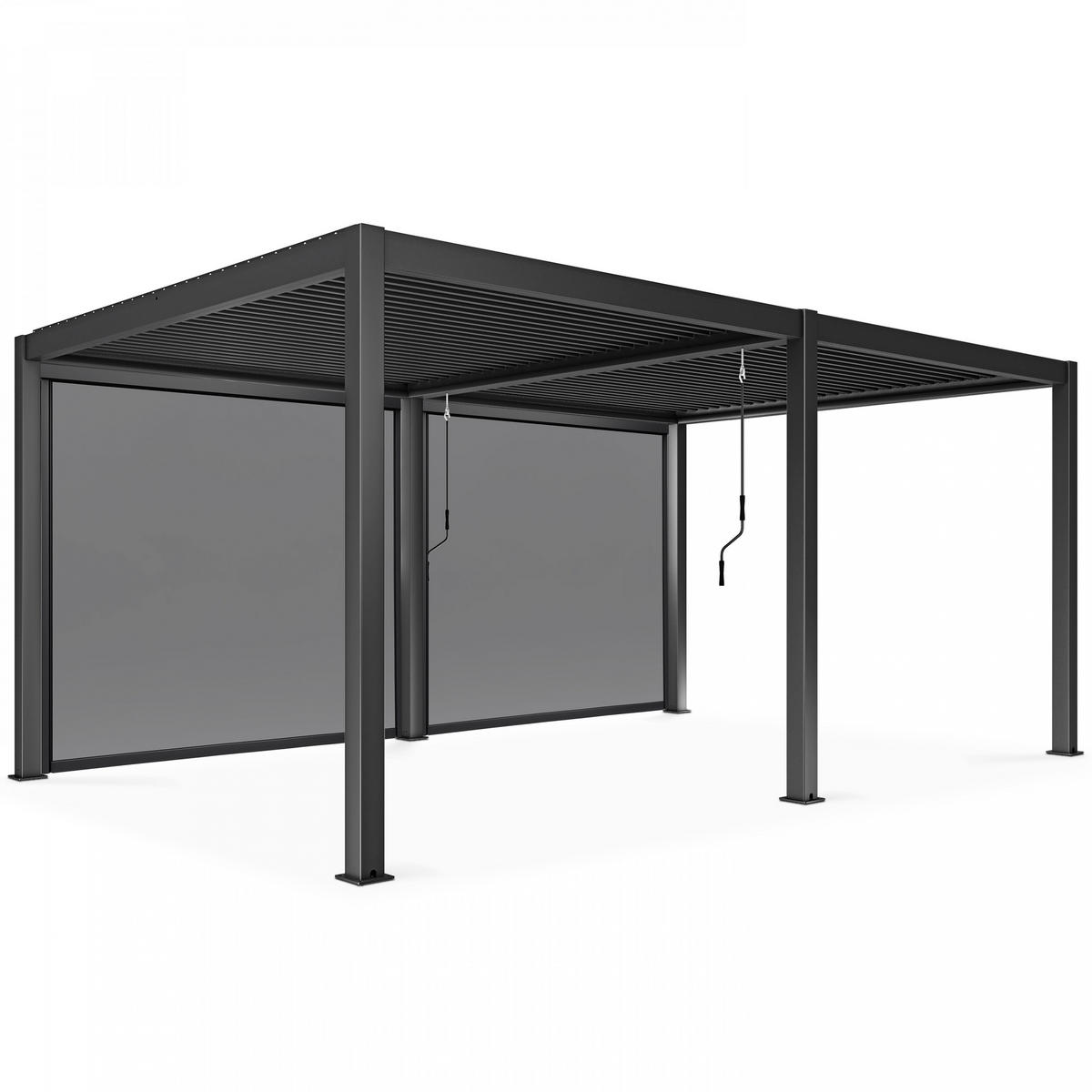 PERGOLA 3x6m, motorisiert mit 2 Markisen, Grau - Grau, Metall (266/250/574cm) - Oviala
