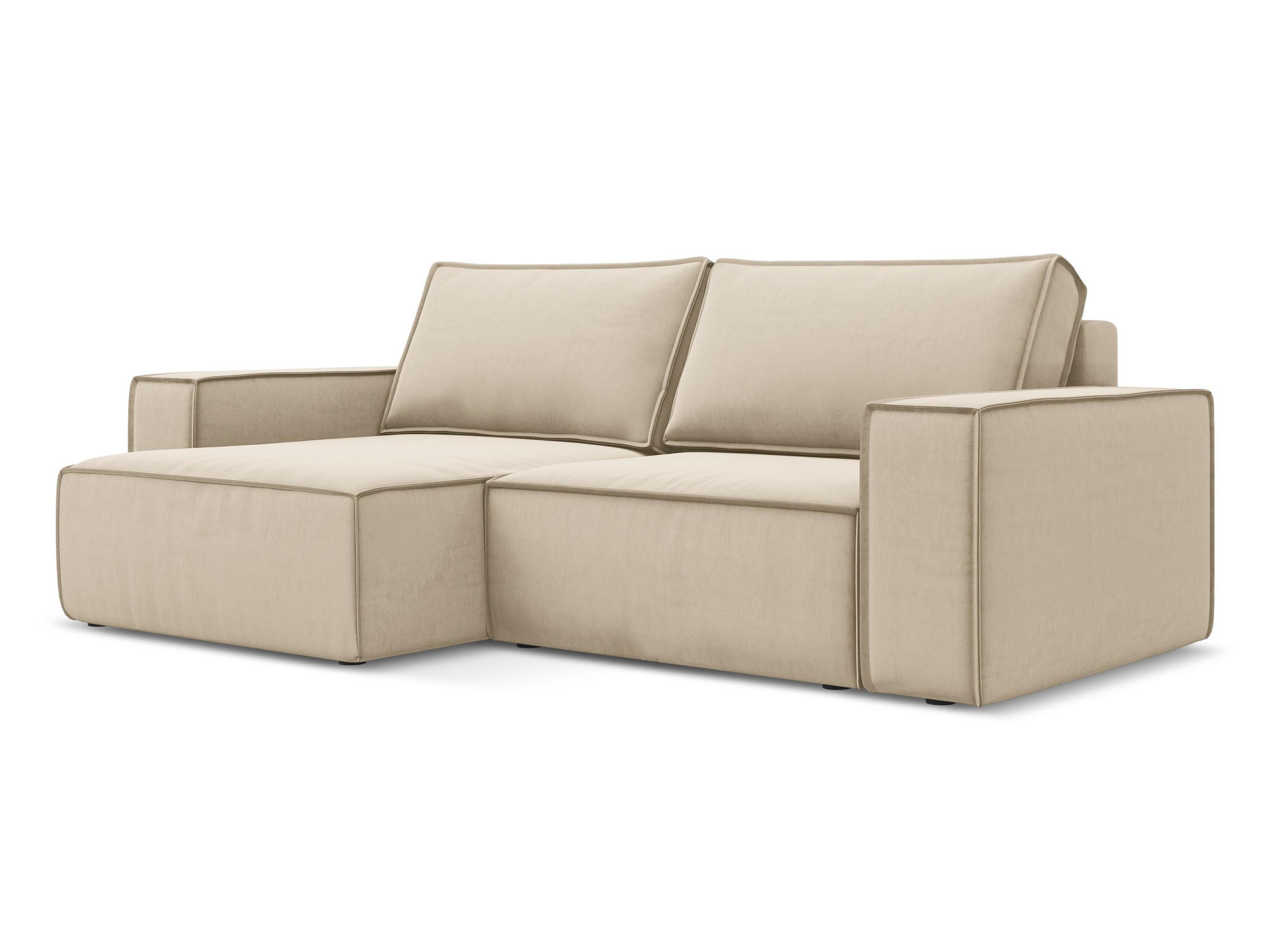 ECKSOFA mit Schlaffunktion Samt Stoff Beige - Beige/Creme, Kunststoff/Textil (148/257cm) - Makamii