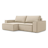 ECKSOFA mit Schlaffunktion Samt Stoff Beige - Beige/Creme, Kunststoff/Textil (148/257cm) - Makamii