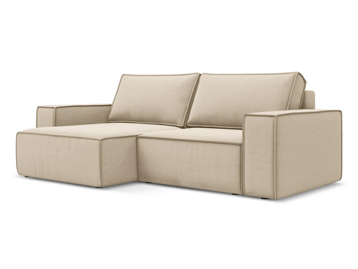 ECKSOFA mit Schlaffunktion Samt Stoff Beige - Beige/Creme, Kunststoff/Textil (148/257cm) - Makamii