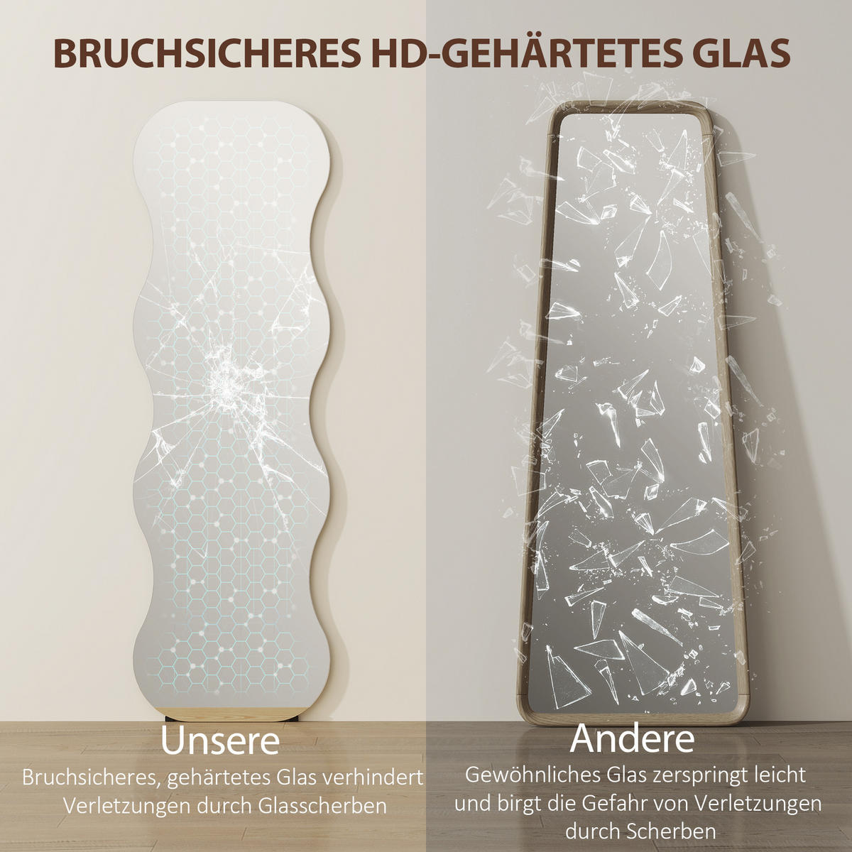 Ganzkörperspiegel Hartglas Metall Schwarz - Schwarz, Glas/Metall (50/160/2.7cm) - HOMCOM