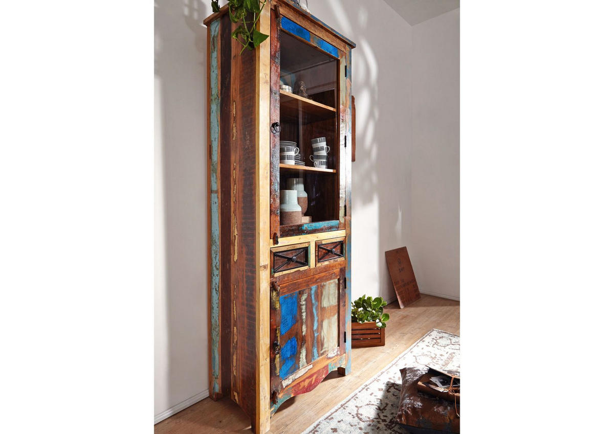 VITRINE Altholz 73x45x200 mehrfarbig lackiert NATURE OF SPIRIT #115 - Multicolor, Holz (73/200/45cm) - Massivmoebel24