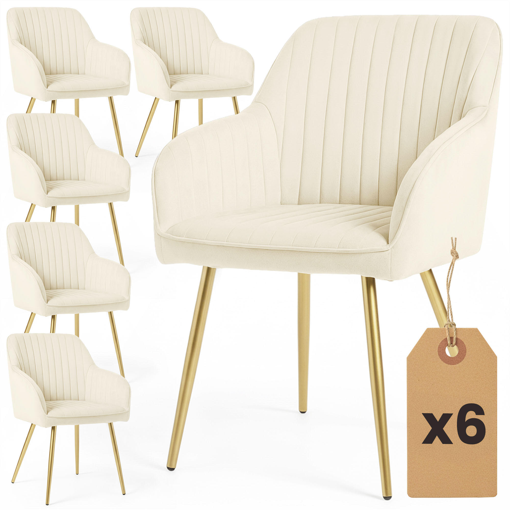 RAUMHIRSCH FURNITURE ČALOUNĚNÁ ŽIDLE, sada 6 ks, kovové nohy, krémová, zlatá 54,5/82/58